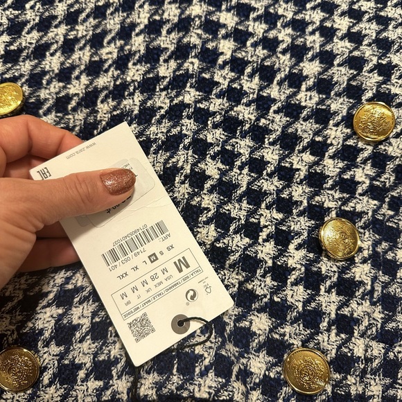 NWT ZARA Blue Buttoned Houndstooth Pants Size: M - Picture 7 of 11